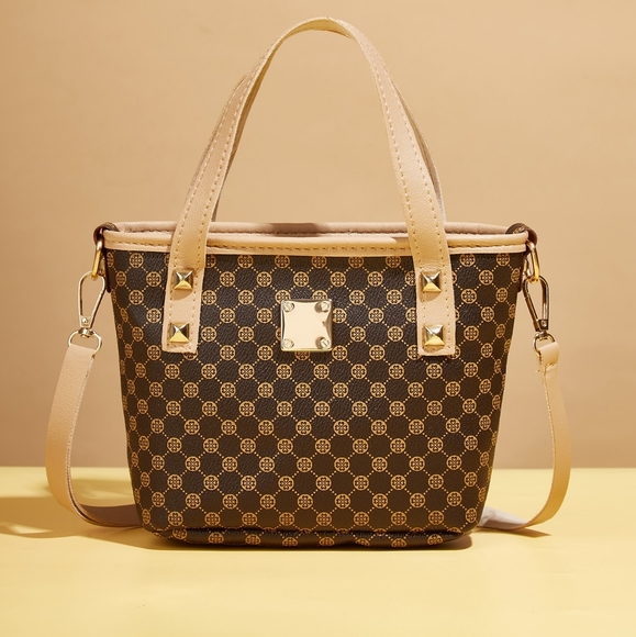 Allover Print studded Decor Satchel Bag - Picture 1 of 5